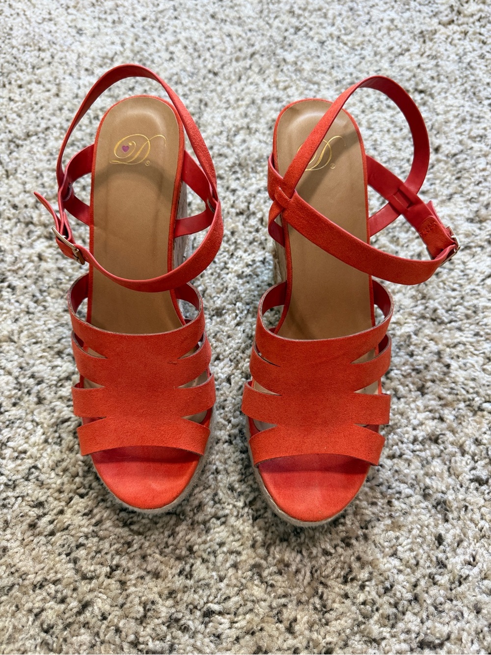 Orange Strappy Wedge Sandals with Ankle Strap
